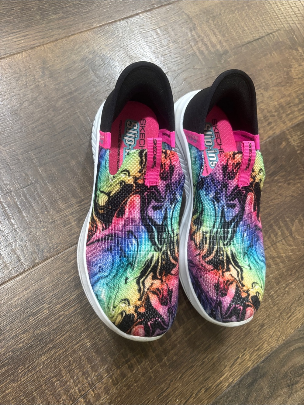 Skechers Multicolor Marble Knit Slip-On Sneakers with Pink Accents